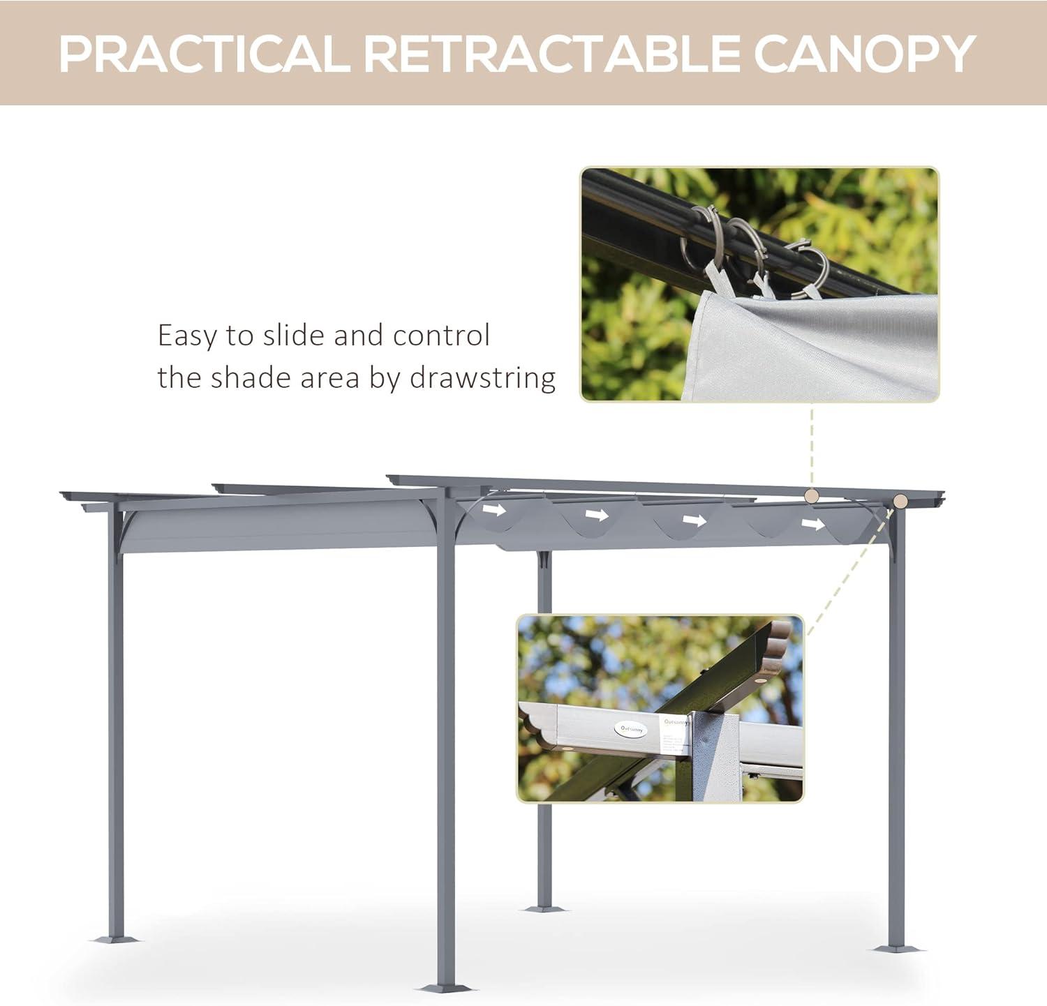 DUOSONG Outsunny 11.5' X 11.5' Retractable Pergola Canopy, Outdoor Uv Protection & Sun Shade, Steel Frame For Garden, Grill, Patio, Backyard, Gray Gray Steel Garden & Outdoor Canopies & Gazebos