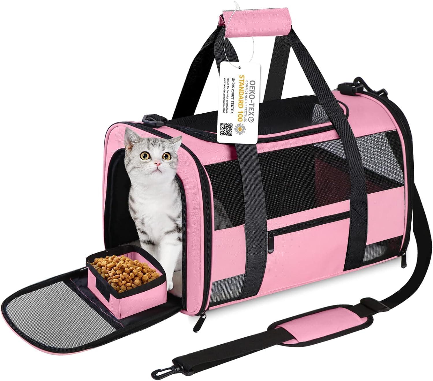 Cat Carrier Pet Carriers Airline Approved for Small Dogs Kitten Carriers for Small Medium Cats Under 15lb, Collapsible Soft Sided TSA Approved Travel Carrier, Pink