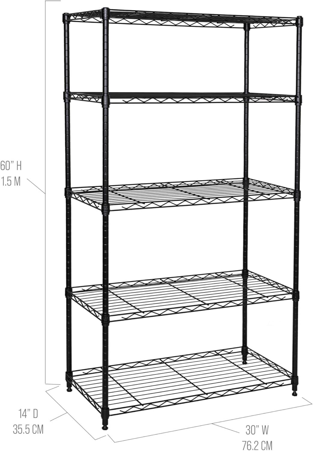 Seville Classics 5-Tier Steel Wire Shelving with Wheels, 30" W x 14" D x 60" H, Black