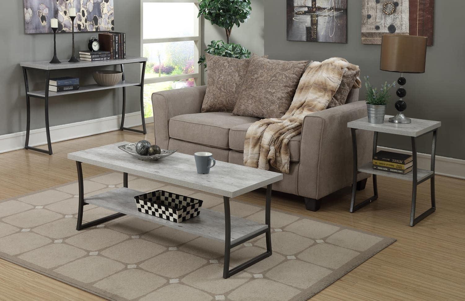 Slate Gray and Birch Wood Rectangular Coffee Table with Shelf