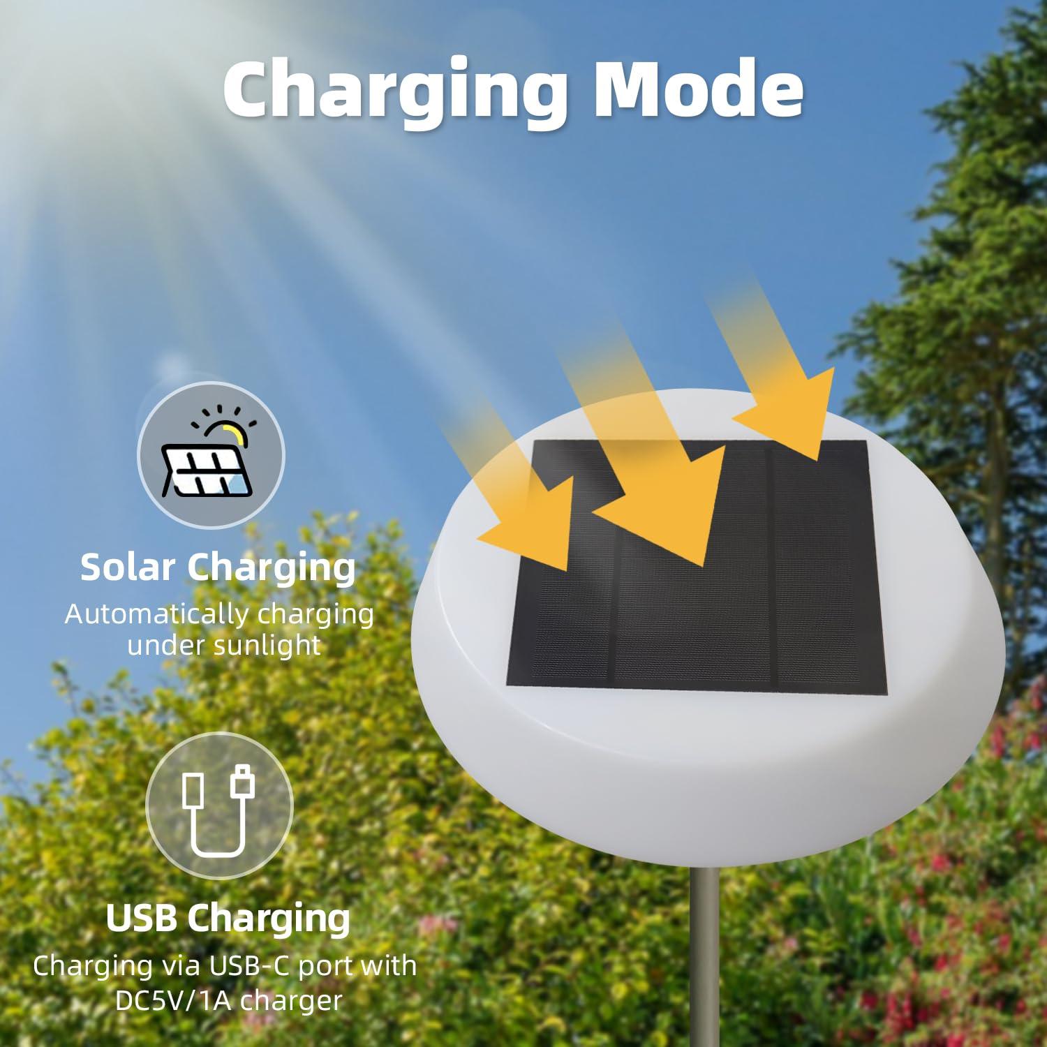 Solar LED Outdoor Floor Lamp Waterproof, 3 Level Dimmable Floor Night Light, Portable Cordless USB Rechargeable, for Home/Deck/Garden/Patio (Khaki)