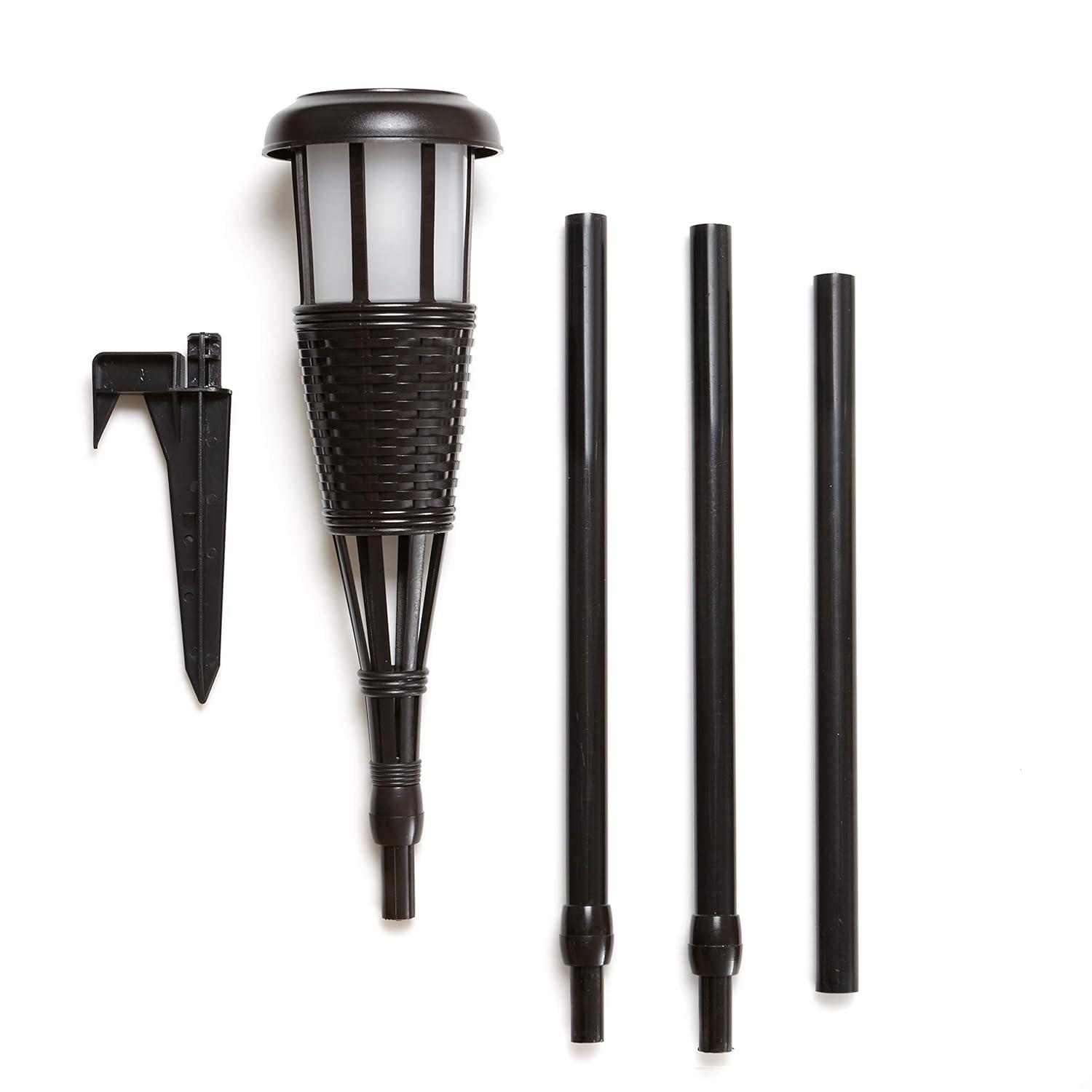 Solar Flickering LED Island Torches, Dusk-to-Dawn Dancing Flame Outdoor Landscape Lighting, Black, 2-Pack