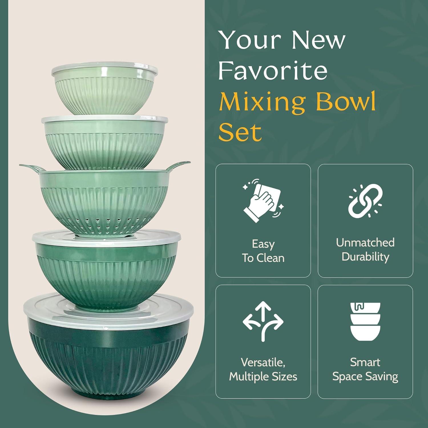 Green Melamine 5-Piece Nested Mixing Bowl Set with Lids