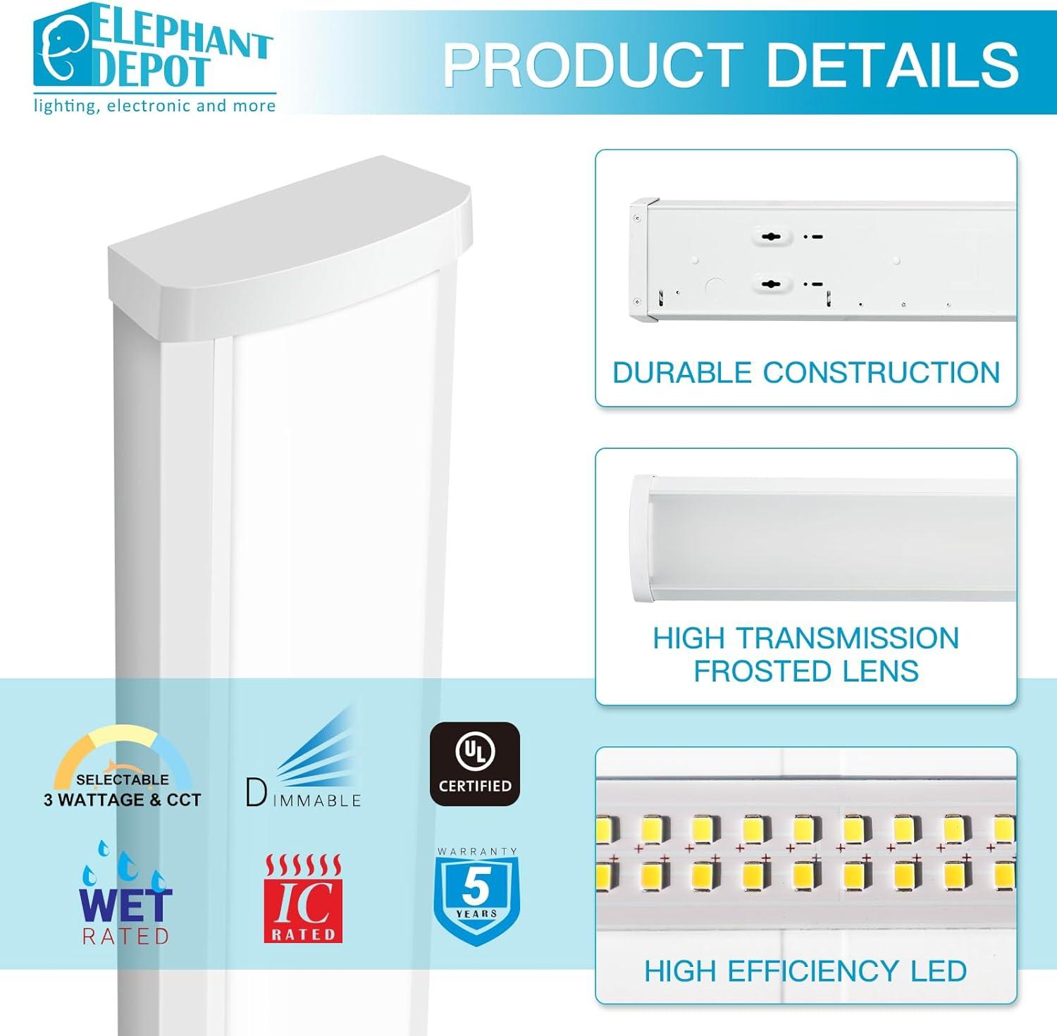 MW LIGHTING 2PK 4FT LED Wraparound Light Fixture, 5520 Lumens Dimmable