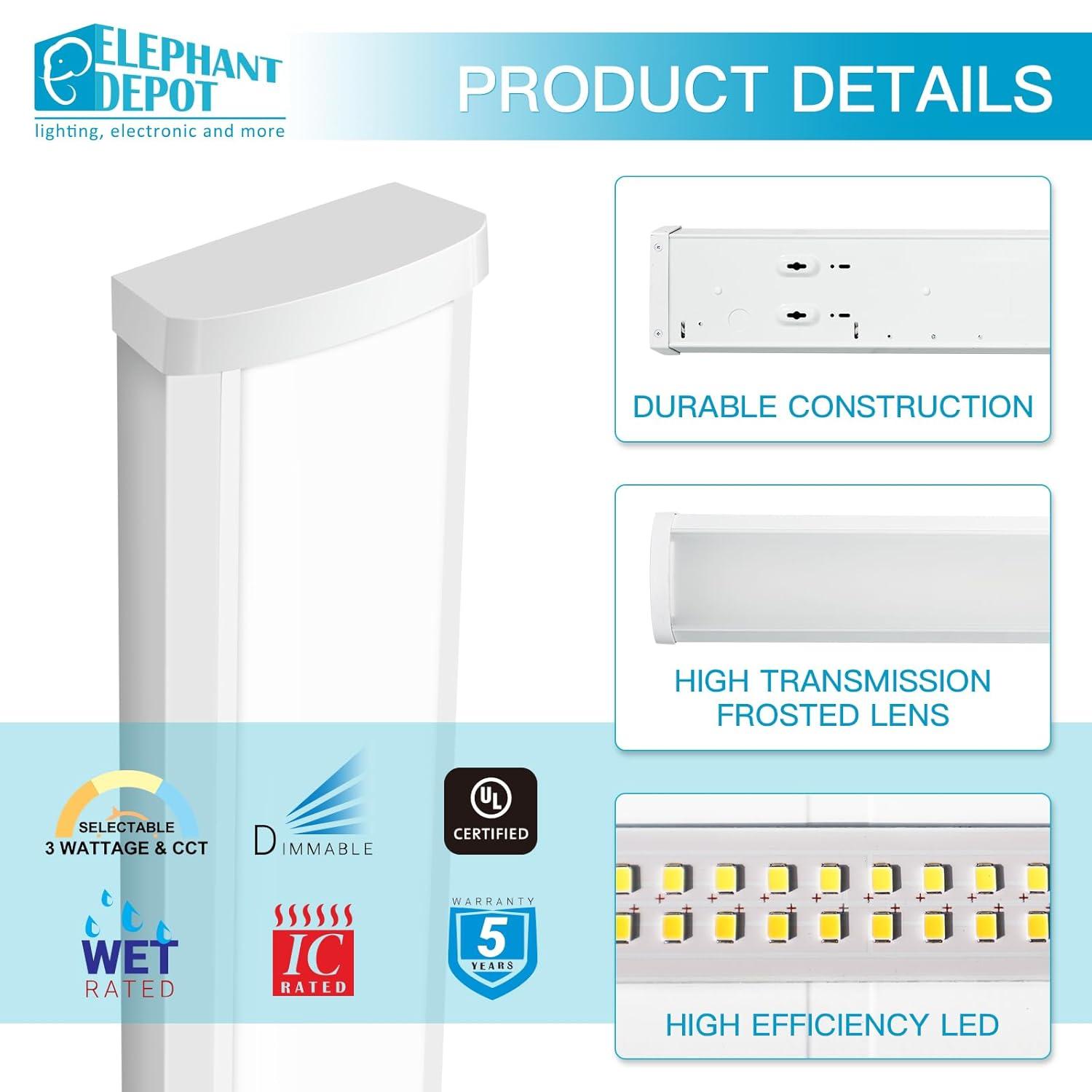 MW LIGHTING 2PK 4FT LED Wraparound Light Fixture, 5520 Lumens Dimmable