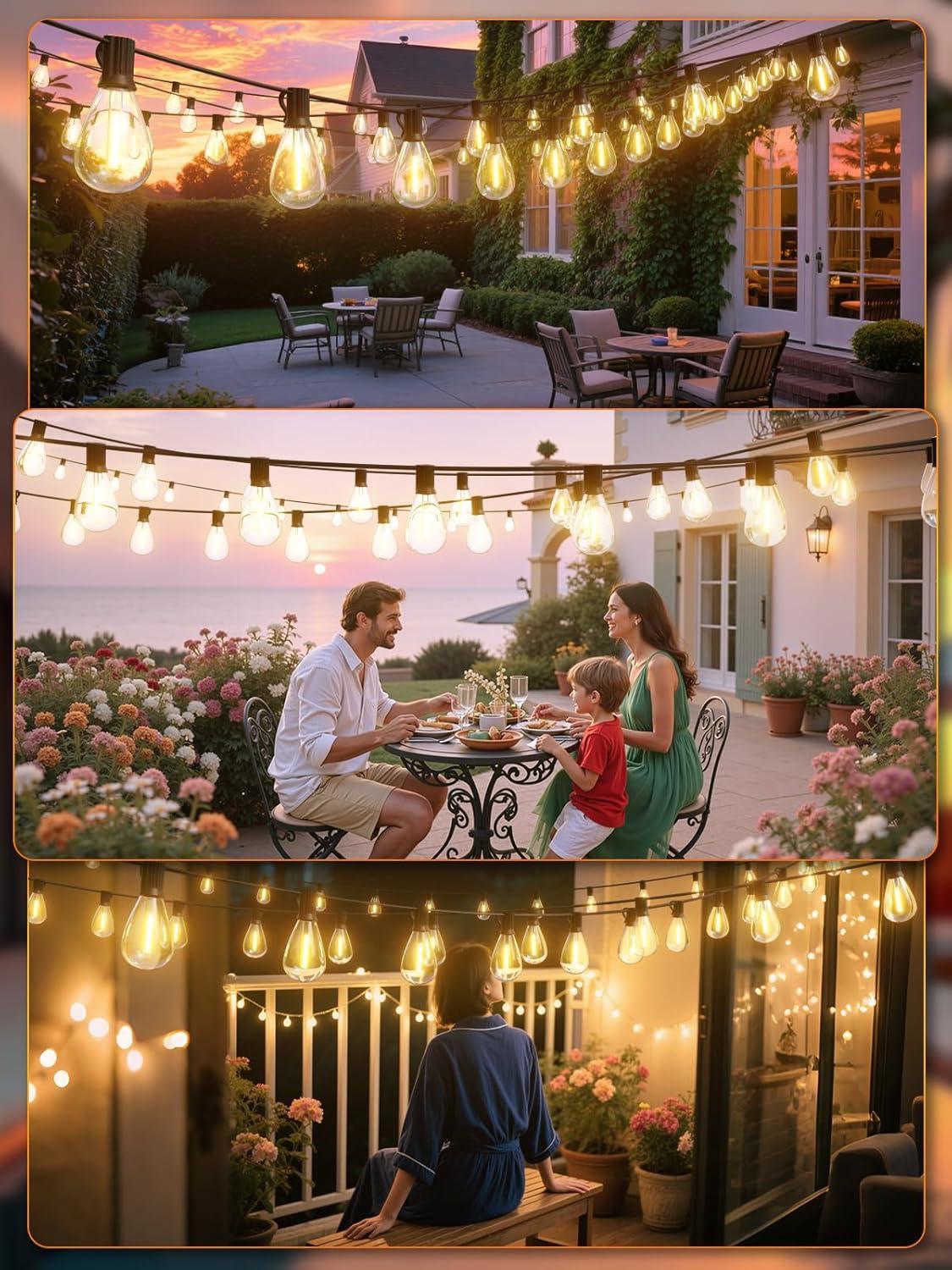 luckystyle 30FT LED Outdoor String Lights with 8+1 Edison Shatterproof Waterproof Bulbs, 2700K Commercial Grade Patio Lights, Heavy Duty Outside Hanging Outdoor Lights for Garden Porch Deck Decor