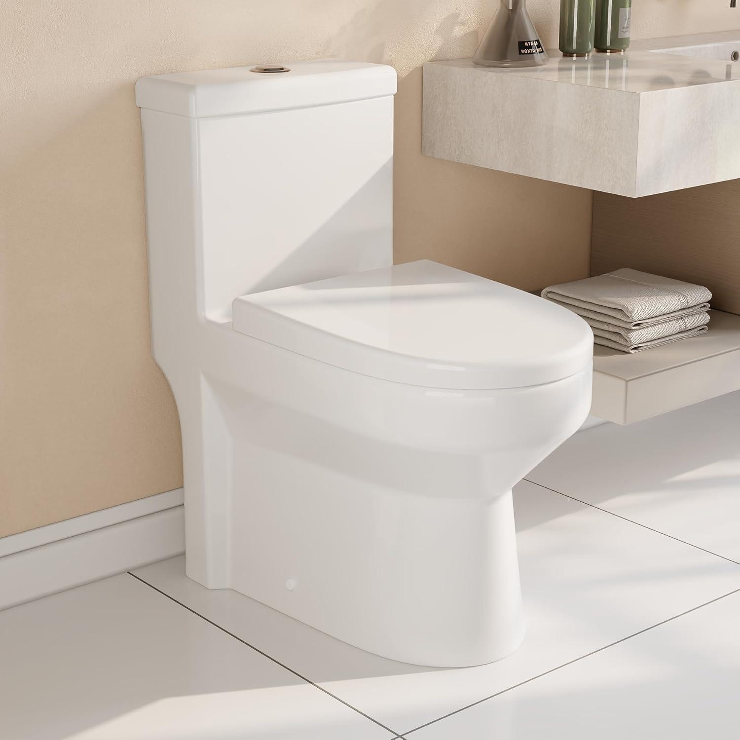 Liberty Compact Toilet, Modern One-Piece Round Toilet with Dual Flush, Easy Cleaning Fully Skirted Design(Seat Included)