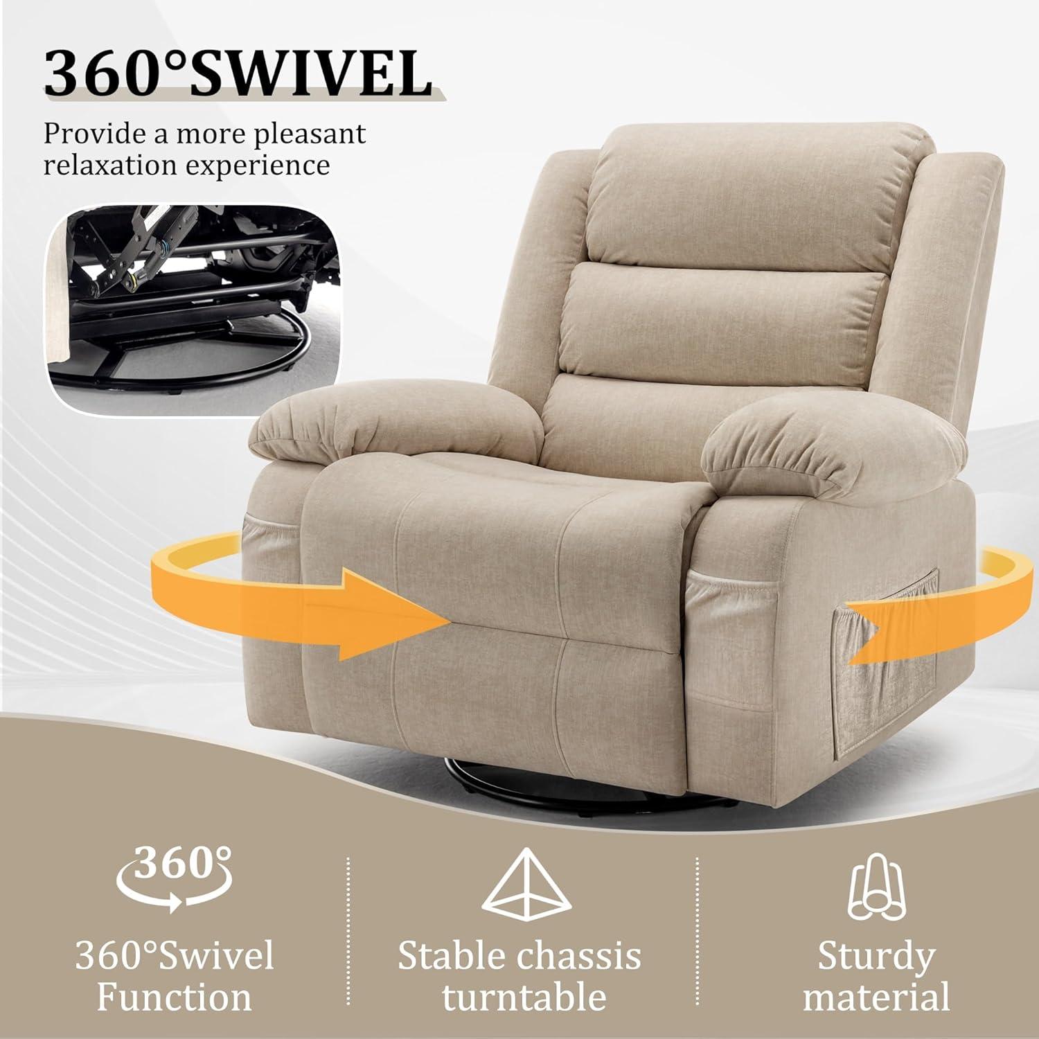Ebern Designs Ellisse Recliner Chair, Wide Rocker Chair, Rocking Chair with Massage and Heat, 360°Swivel Rocking Chairs, Oversized Recliner for Adult
