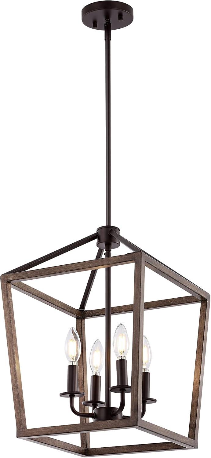 Farmhouse Industrial 4-Light LED Pendant Lantern in Oil Rubbed Bronze