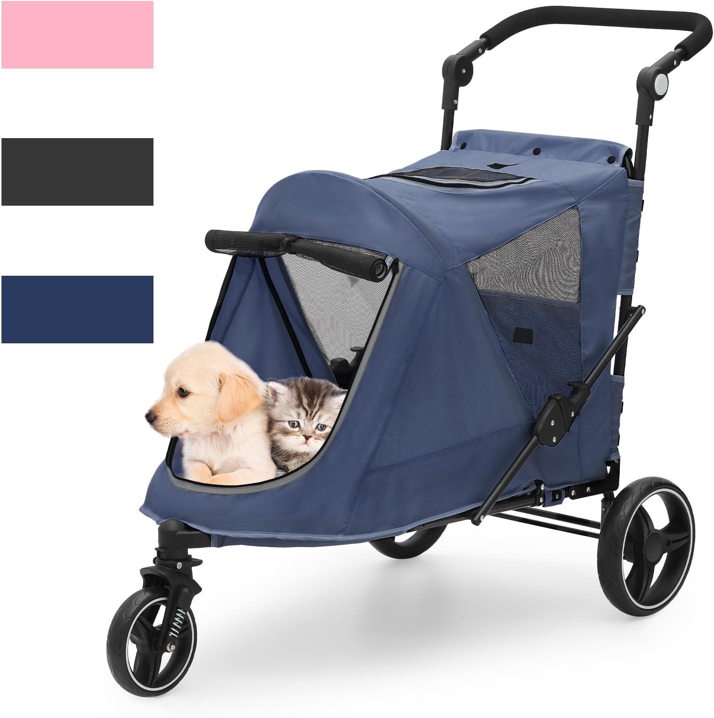 Magshion Lightweight Dog Stroller, Pet Stroller for Small Medium Dogs & Cats, 3 Wheel (Navy Blue)