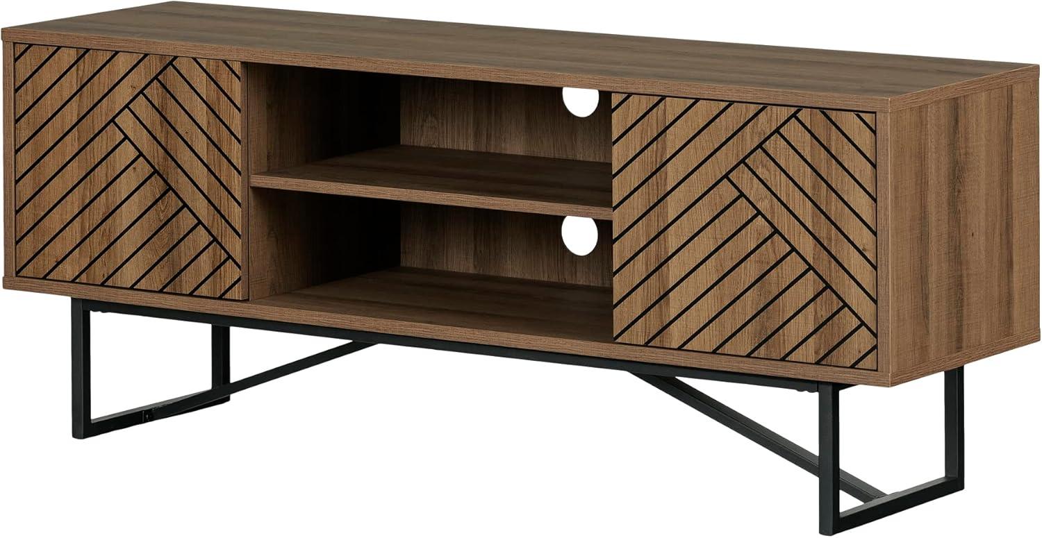 Urban Modern 55" Black and Medium Oak TV Stand with Cabinet