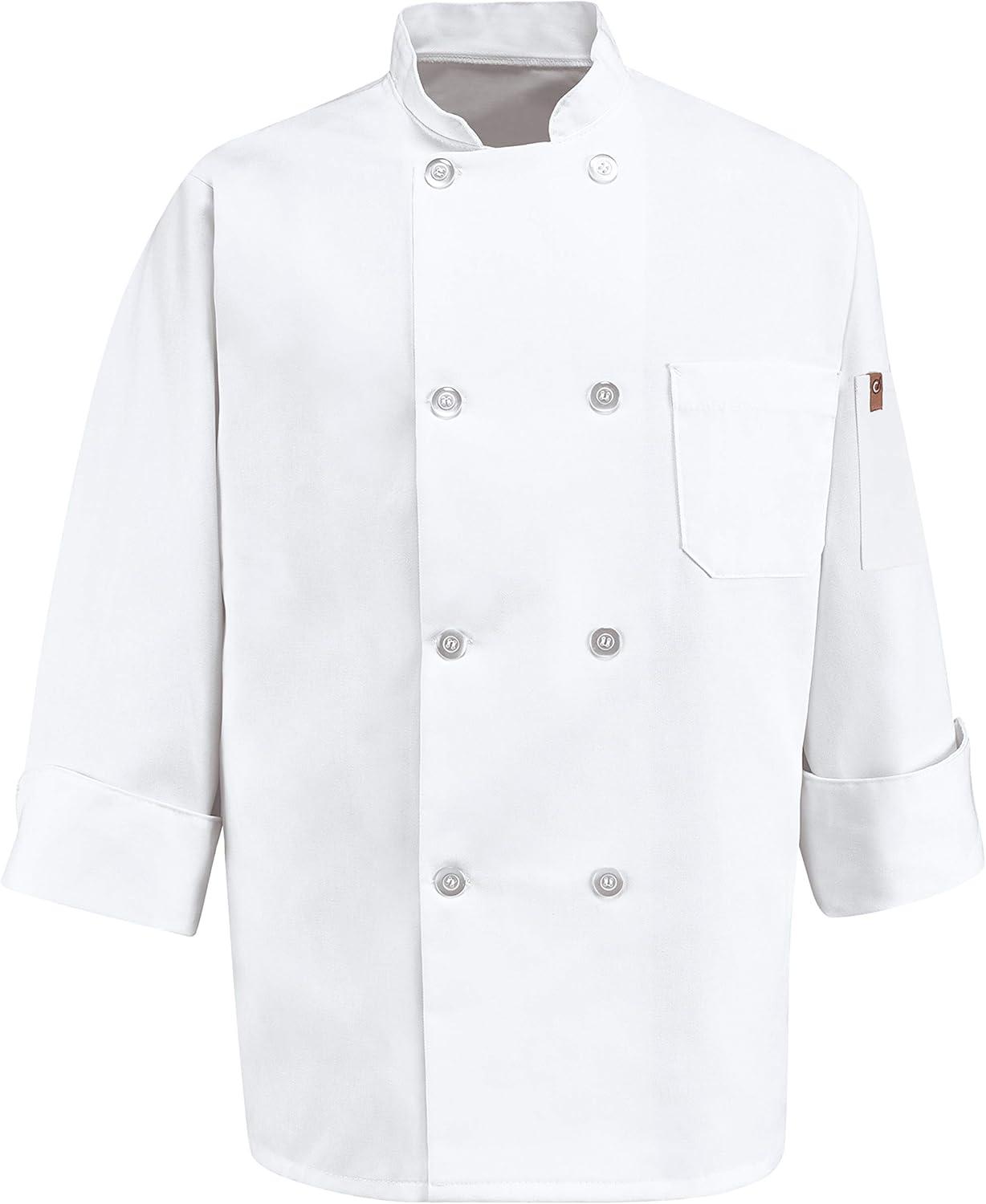 Red Kap Eight Pearl Button Chef Coat with Thermometer Pocket