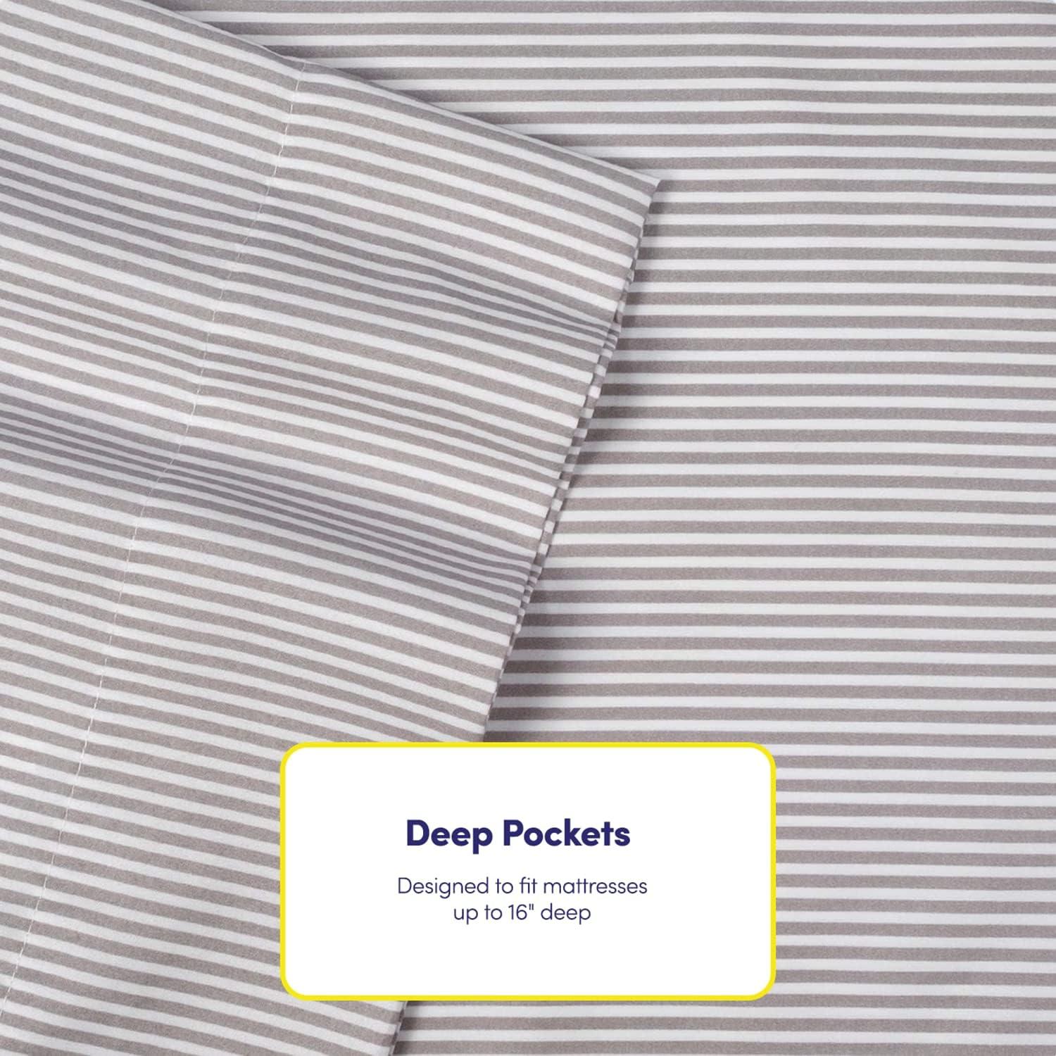 King Classic Stripe Gray Microfiber Deep Pocket Sheet Set