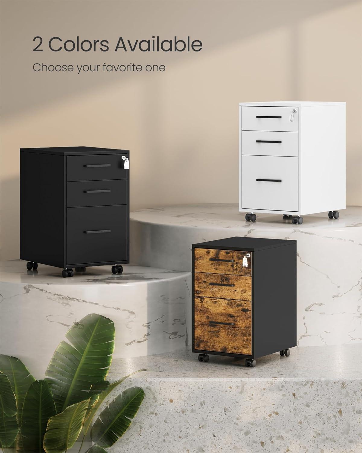 Matte Black Mobile 3-Drawer Lockable File Cabinet