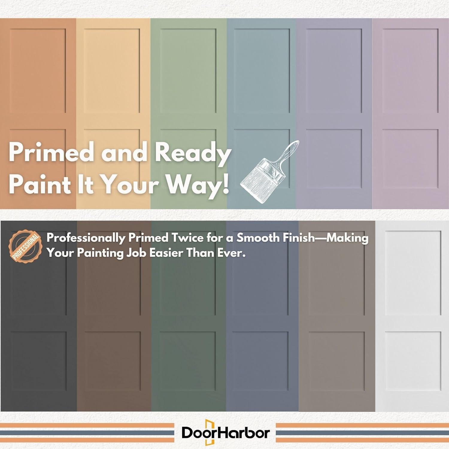 30" x 96" Interior Door Slab Only, 2-Panel Shaker Design, No Pre-Drilled Holes, White Primed, Solid Core, for Sliding, Swing, Barn, Bifold, or Pocket Door Applications (Not Prehung)