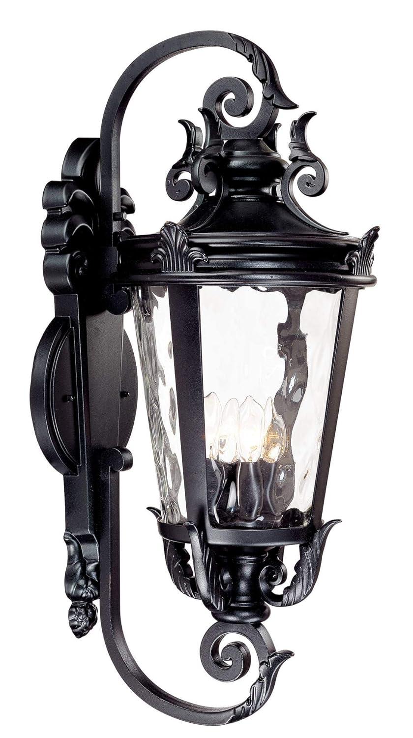 John Timberland Casa Marseille Vintage Rustic Outdoor Wall Light Fixture Textured Black Scroll 31" Clear Hammered Glass for Post Exterior Barn Deck
