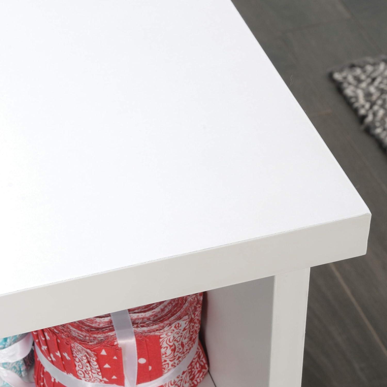 White Melamine Craft Table with Storage and Power Outlet