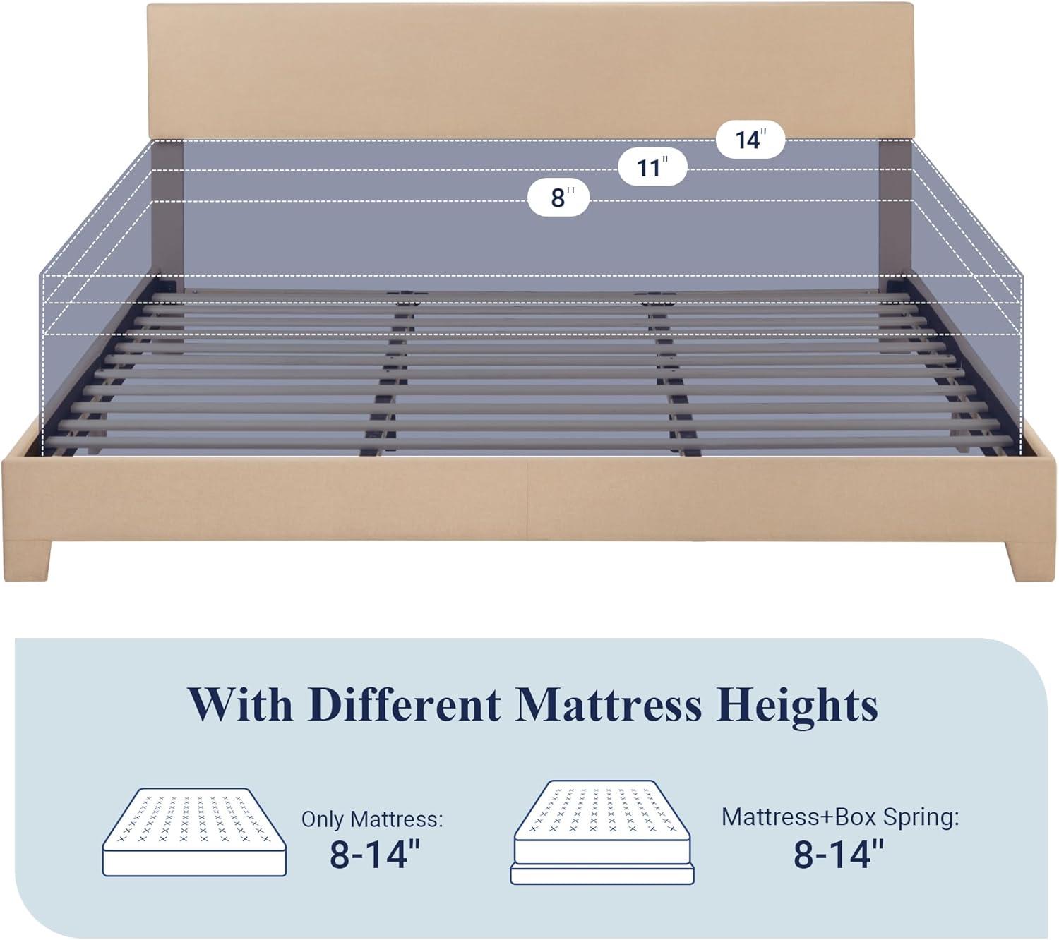 Allewie King Size Bed Frame with Adjustable Headboard, Upholstered Platform Bed with Wood Slats, Heavy Duty Mattress Foundation, No Box Spring Needed, Noise-Free, Easy Assembly, Beige