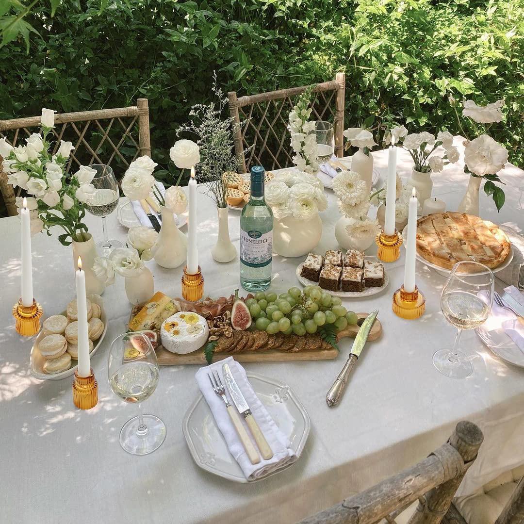 Candlestick Holder Set Of3 Glass Candle Holders for Taper,Pillar,Tealight Candle Amber