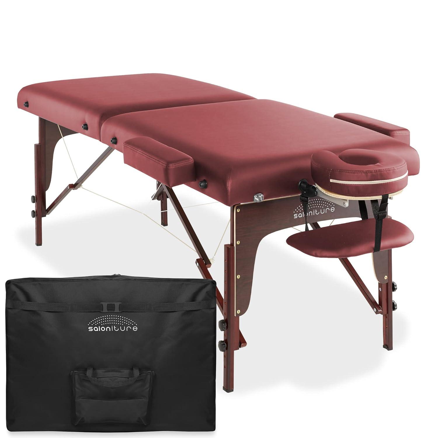 Saloniture Professional Portable Lightweight Bi-Fold Massage Table with Reiki Panels - Black