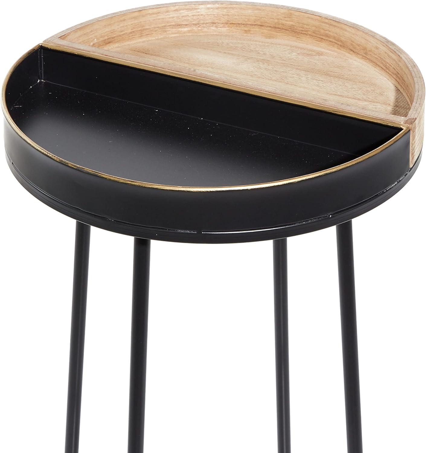 Olivia & May Contemporary Metal and Wood Accent Table Medium Black: Round Side, No Assembly Required