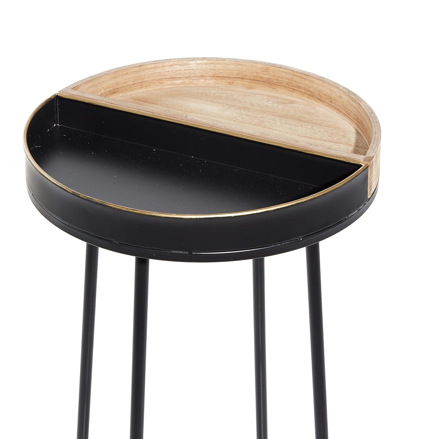 Olivia & May Contemporary Metal and Wood Accent Table Medium Black: Round Side, No Assembly Required