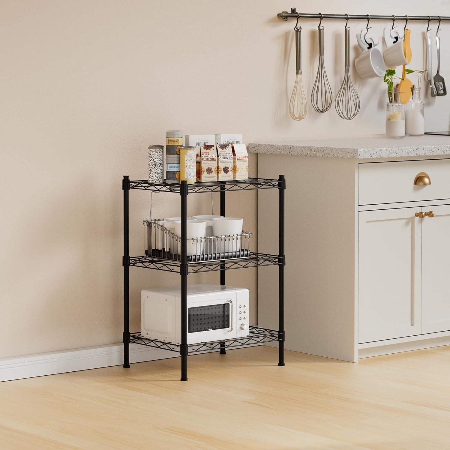 Adjustable Black 3-Tier Industrial Steel Wire Shelving Unit