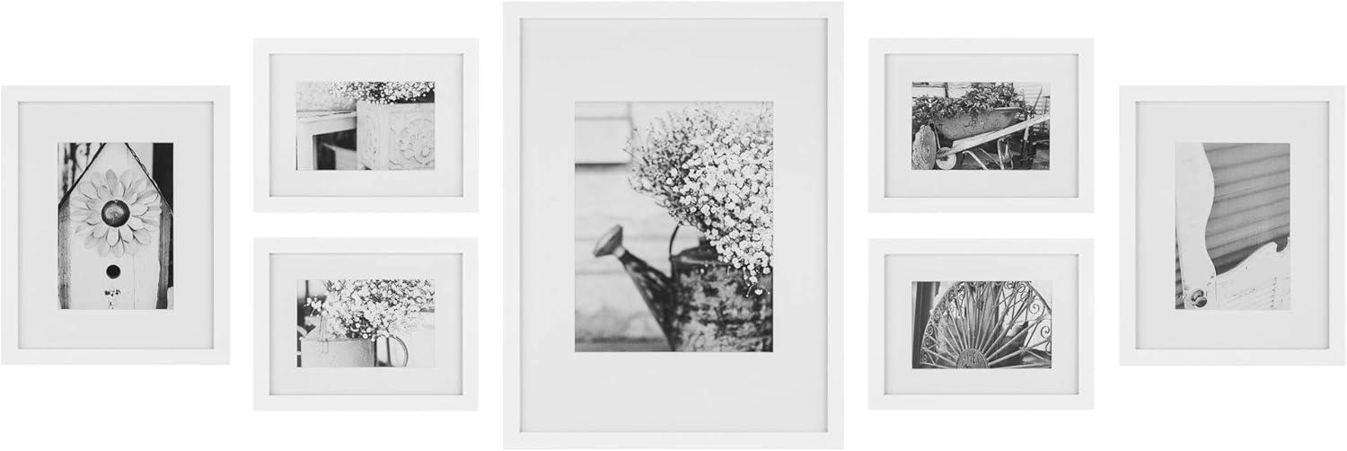 Gallery Wall Solid Wood Matted Picture Frame Kit - 7 Pieces with Two 8" x 10", Four 6" x 8", and One 12" x 16"