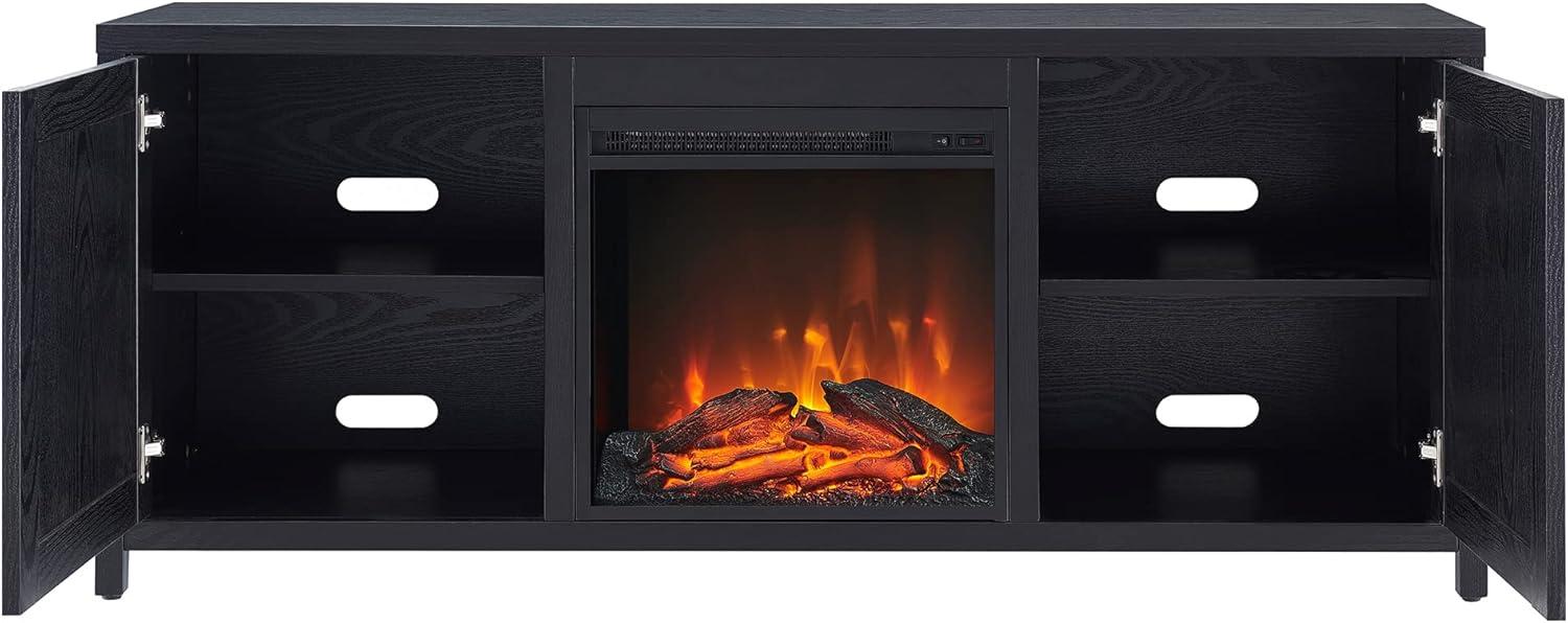 Granger Modern Farmhouse 65" TV Stand with Electric Fireplace, Black Metal