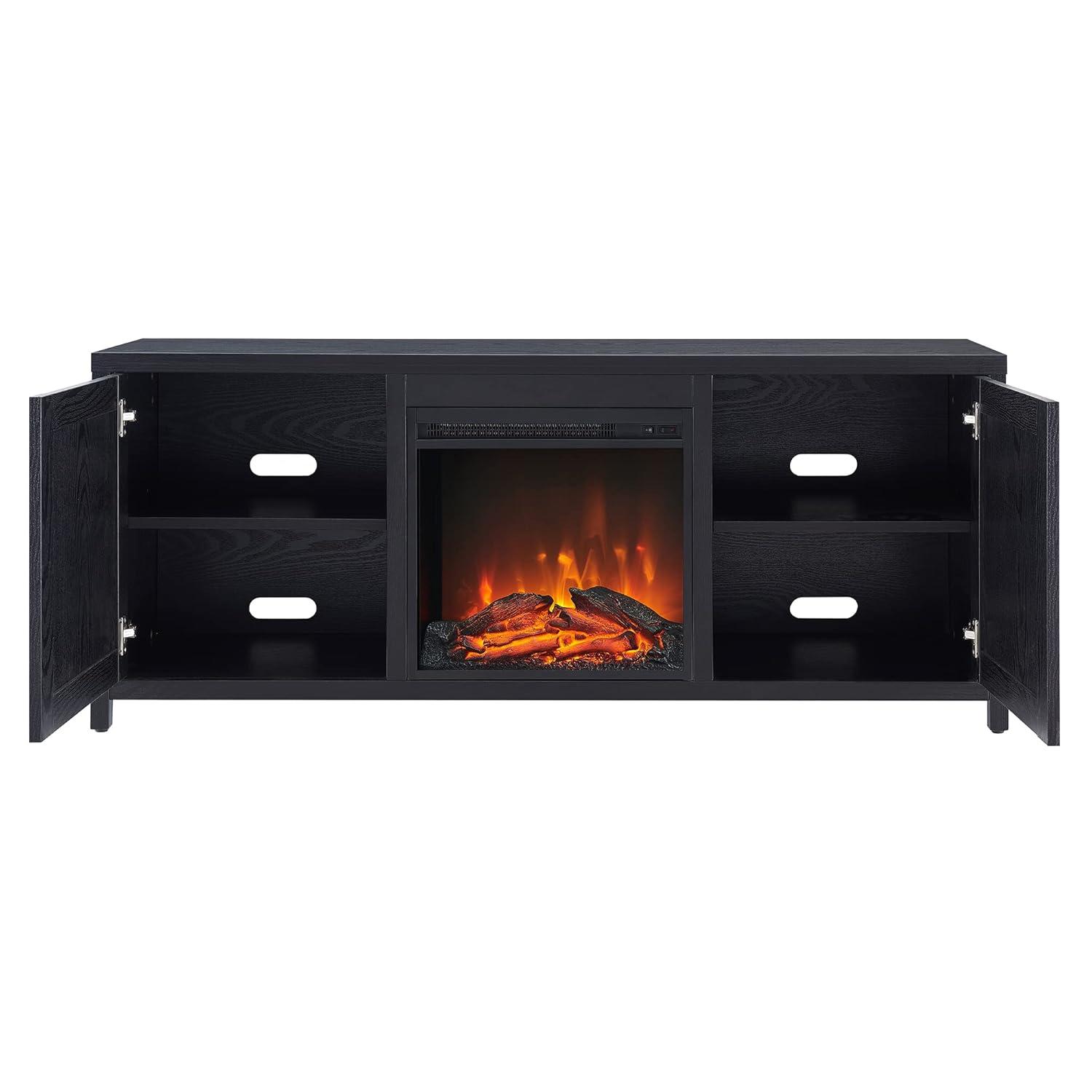 Evelyn&Zoe Granger Rectangular TV Stand with Log Fireplace for TV's up to 65", Black
