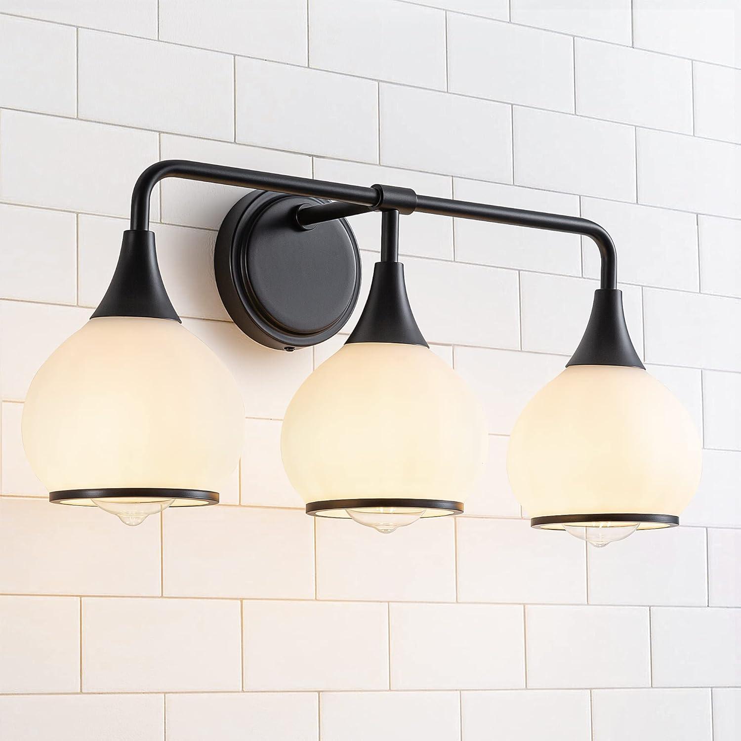 Black and Gold Bathroom Light Fixtures 2-Lights Vanity Lights with Clear Glass Shade Bathroom Vanity Light 14 Inch Wall Sconces(Exclude E26 Bulb)…