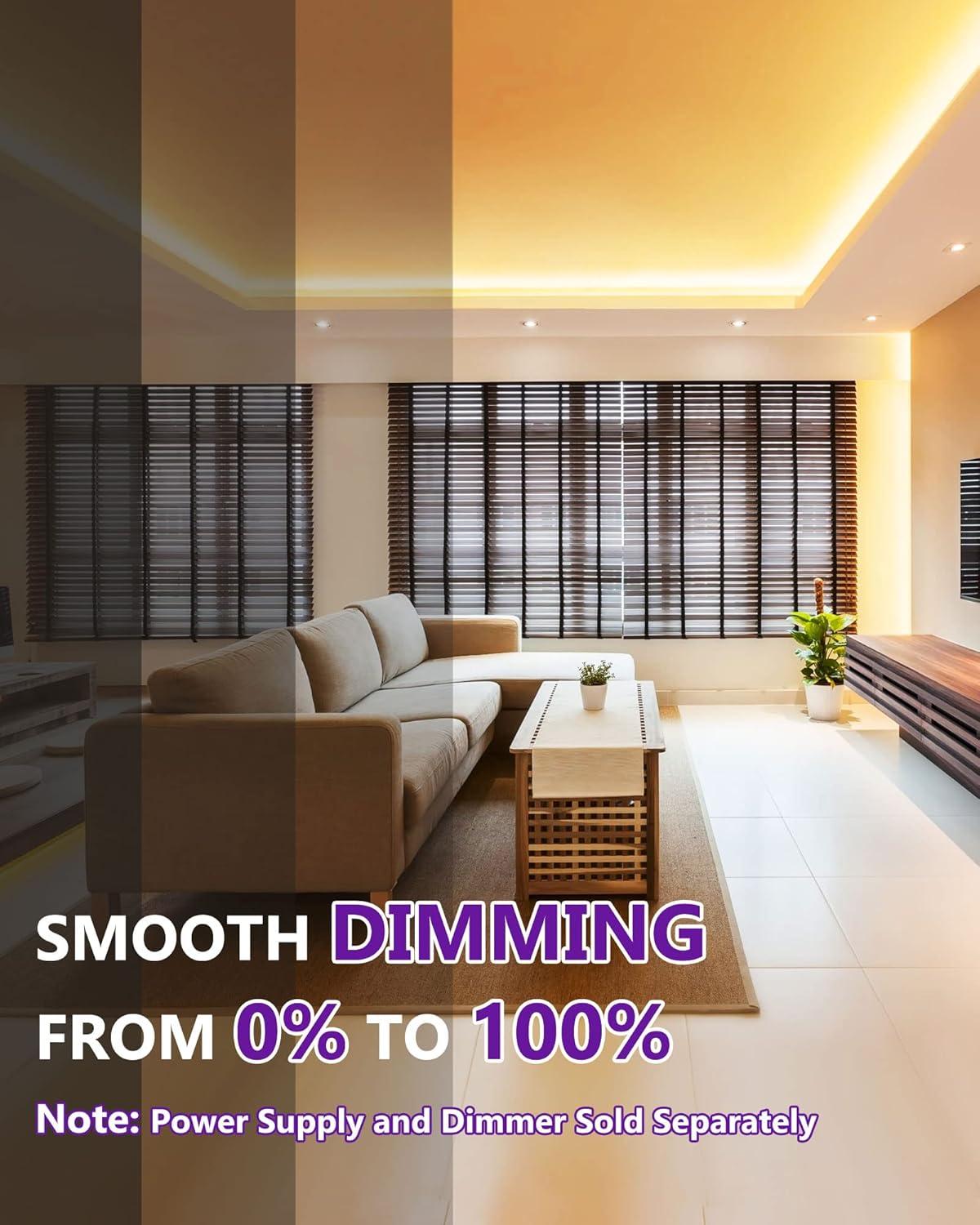 HitLights COB LED Strip Lights Warm White 3000K, 16.4ft Premium High Density 24V Tape Light, 2560 LEDs, 350+ LM/FT, CRI 90+, IP30, Lighting for Kitchen, Cabinets, UL Listed (Power Source Not Included)