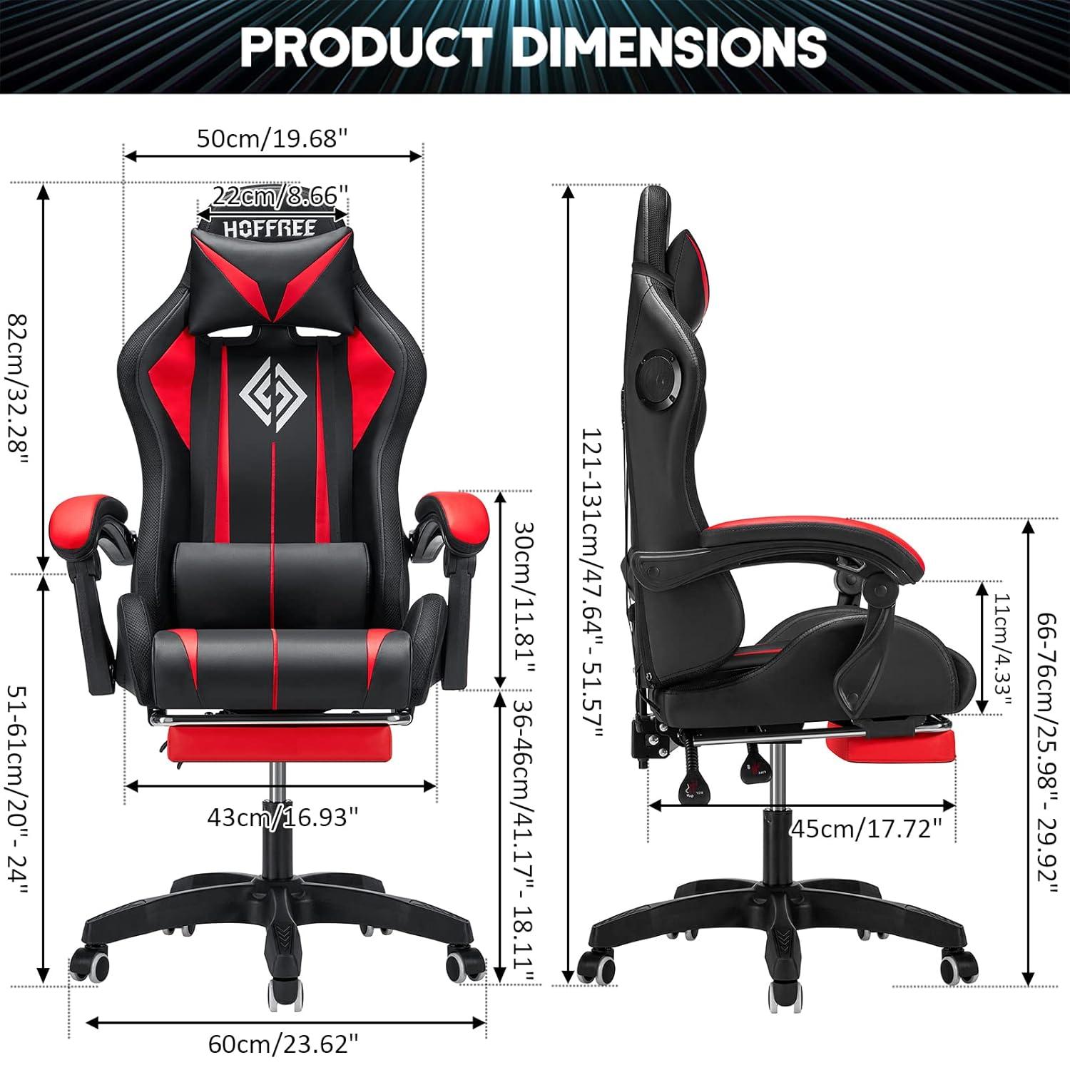 Hoffree Hoffree Massage Ergonomic Gaming Chair with Bluetooth Speakers and RGB LED Lights