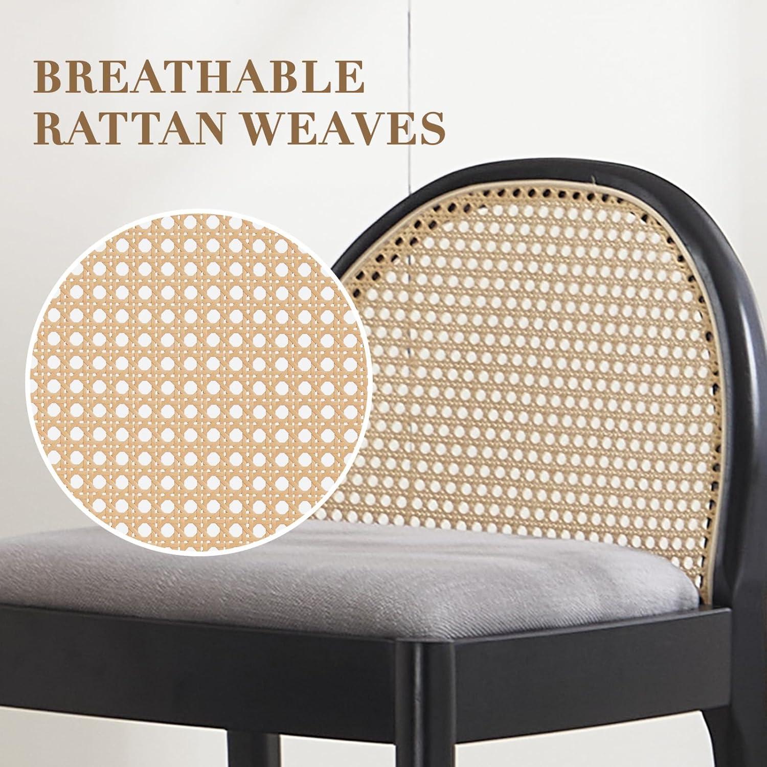 Bayou Breeze Emington Modern Stools with Rattan Backrests and Wood Frame (Set of 2)