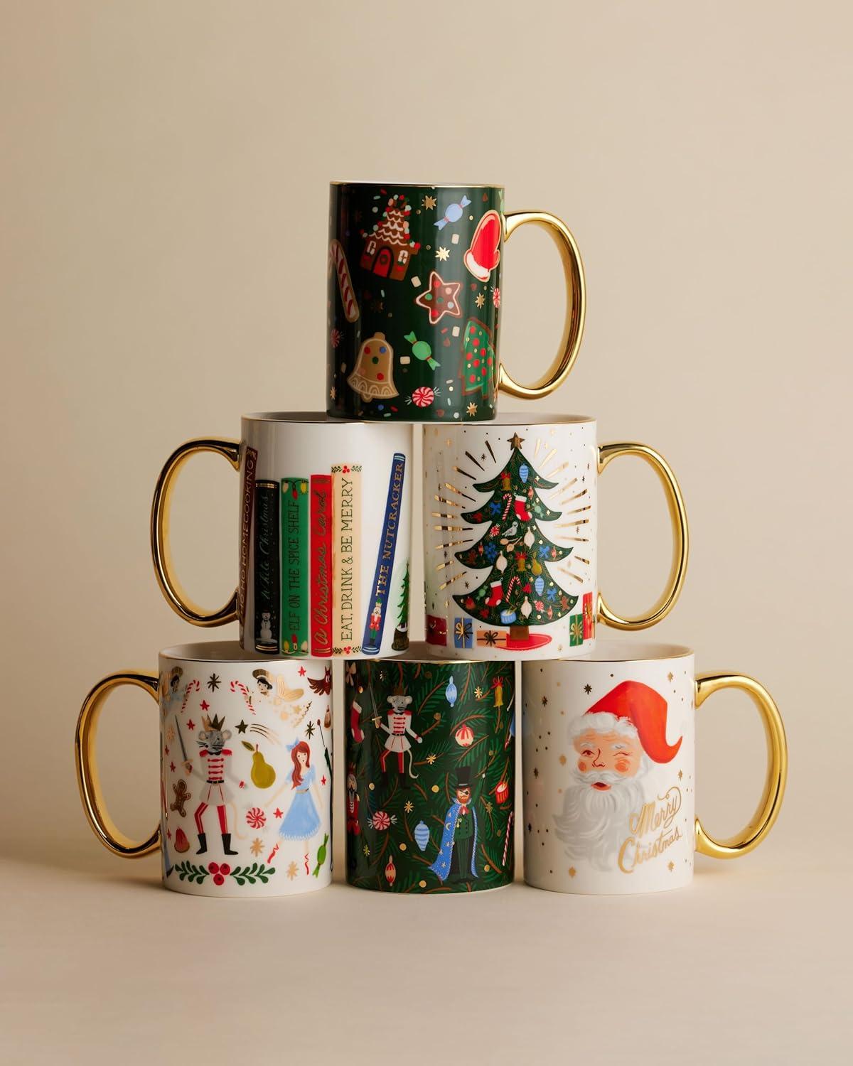 Festive Multicolor Ceramic Holiday Tree Mug with Gold Accents