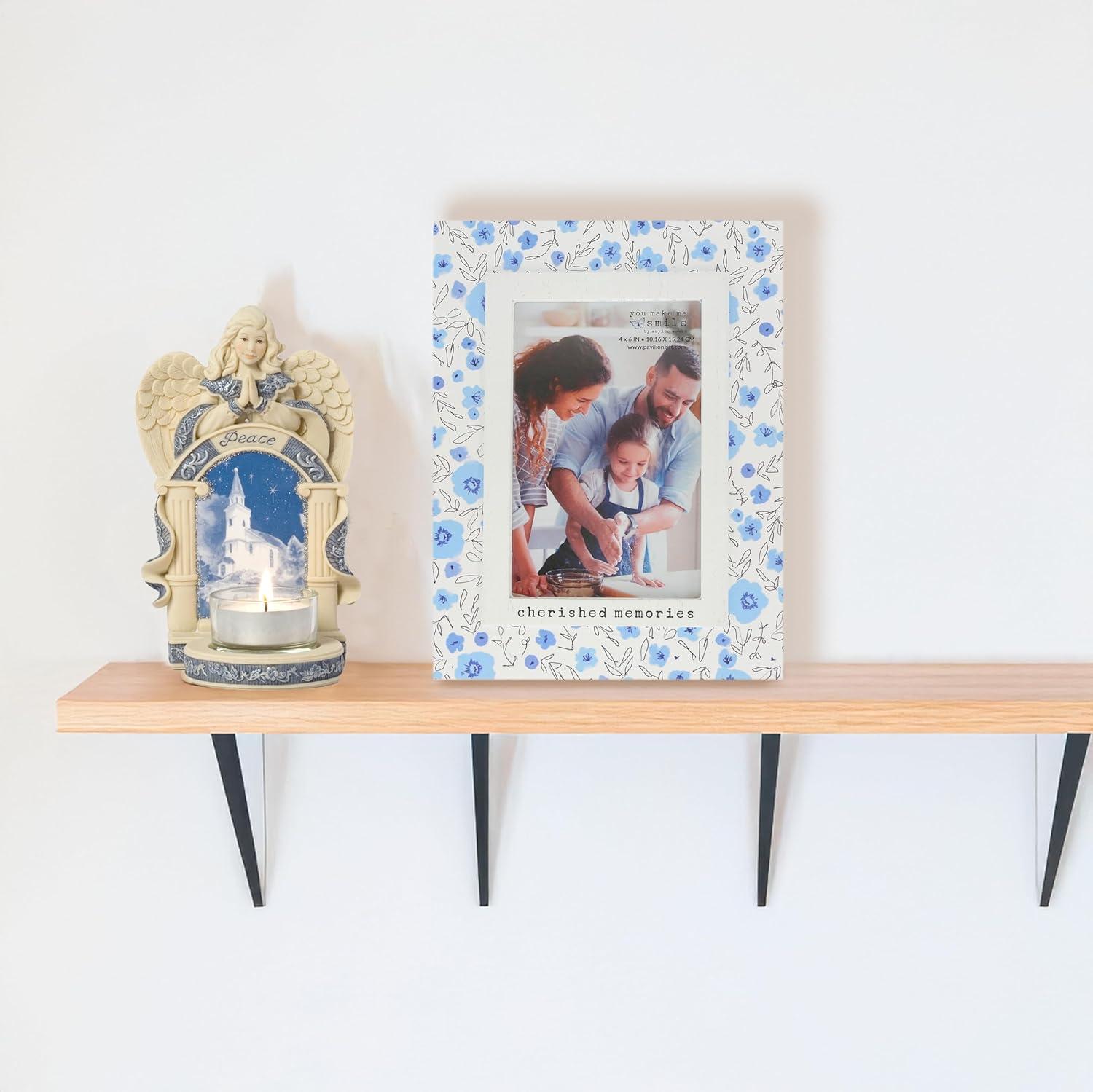 Pavilion Gift Company Angel w/Church Scene Figurine, Off-White, Blue