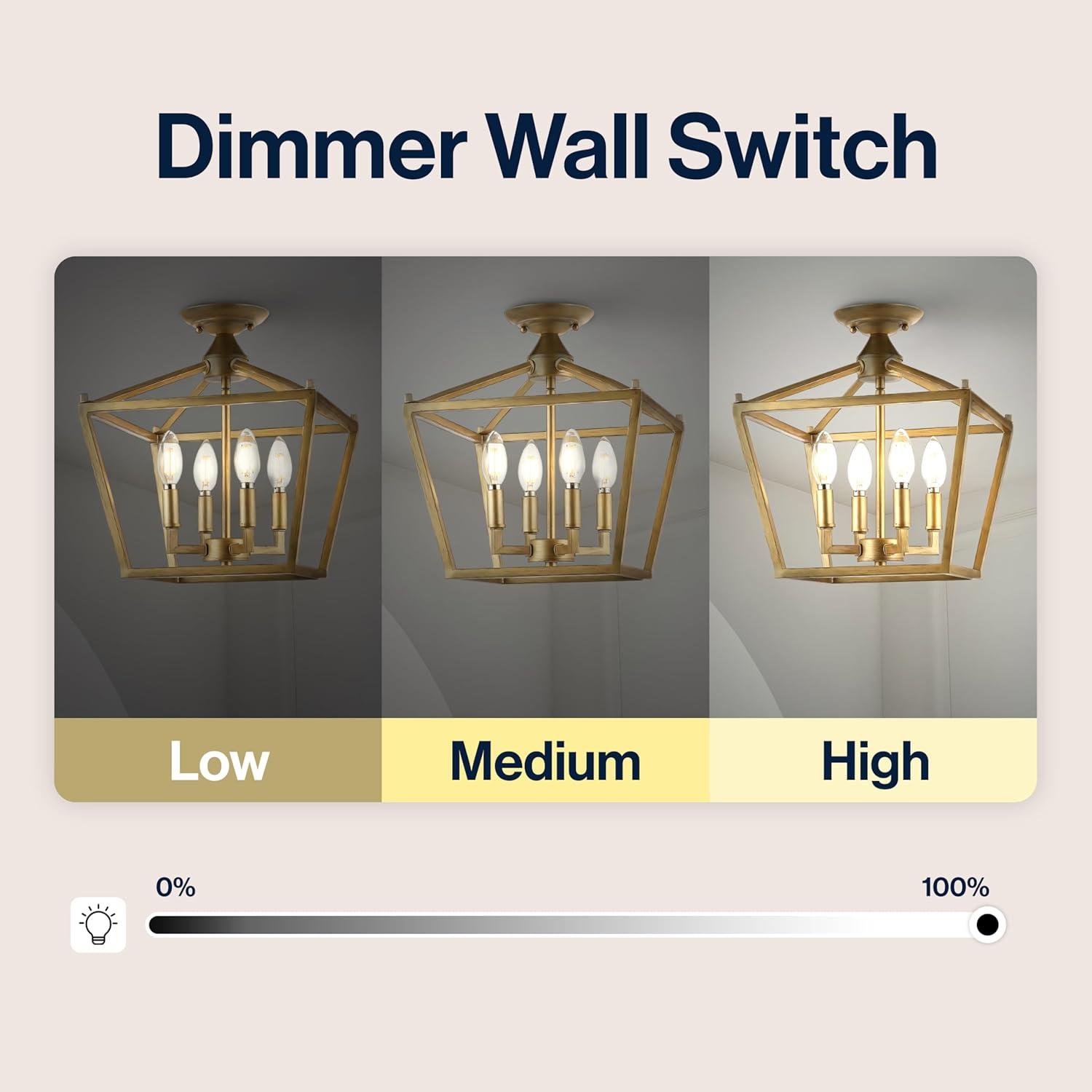 Plains Mini Lantern 12 in. 4-Light Brass Gold Iron Modern Farmhouse LED Flush Mount,