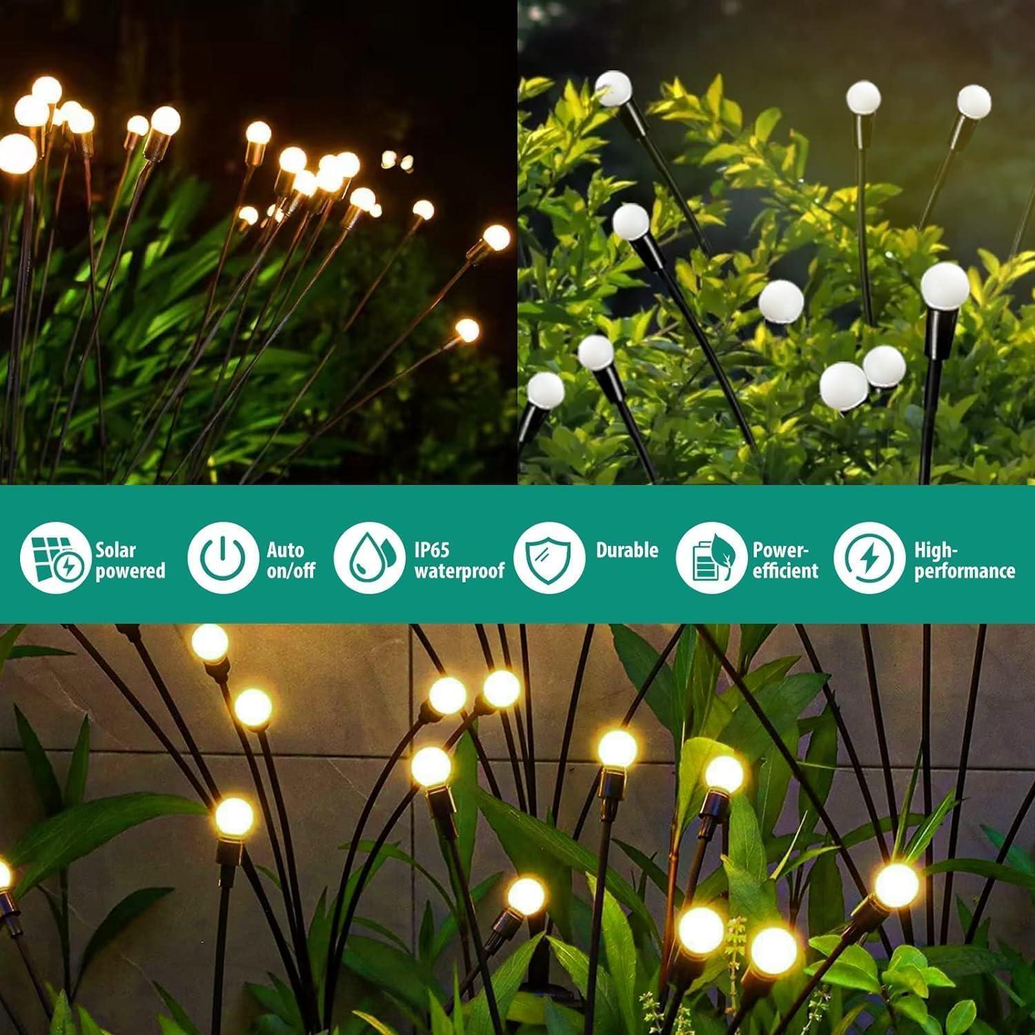 4 Pack Firefly Garden Lights Solar Outdoor: Solar Firefly Lights Outdoor Waterproof, 32 LED Solar Powered Firefly Lights, Swaying by Wind, Solar Lights for Outside Garden Decoration (Warm White)