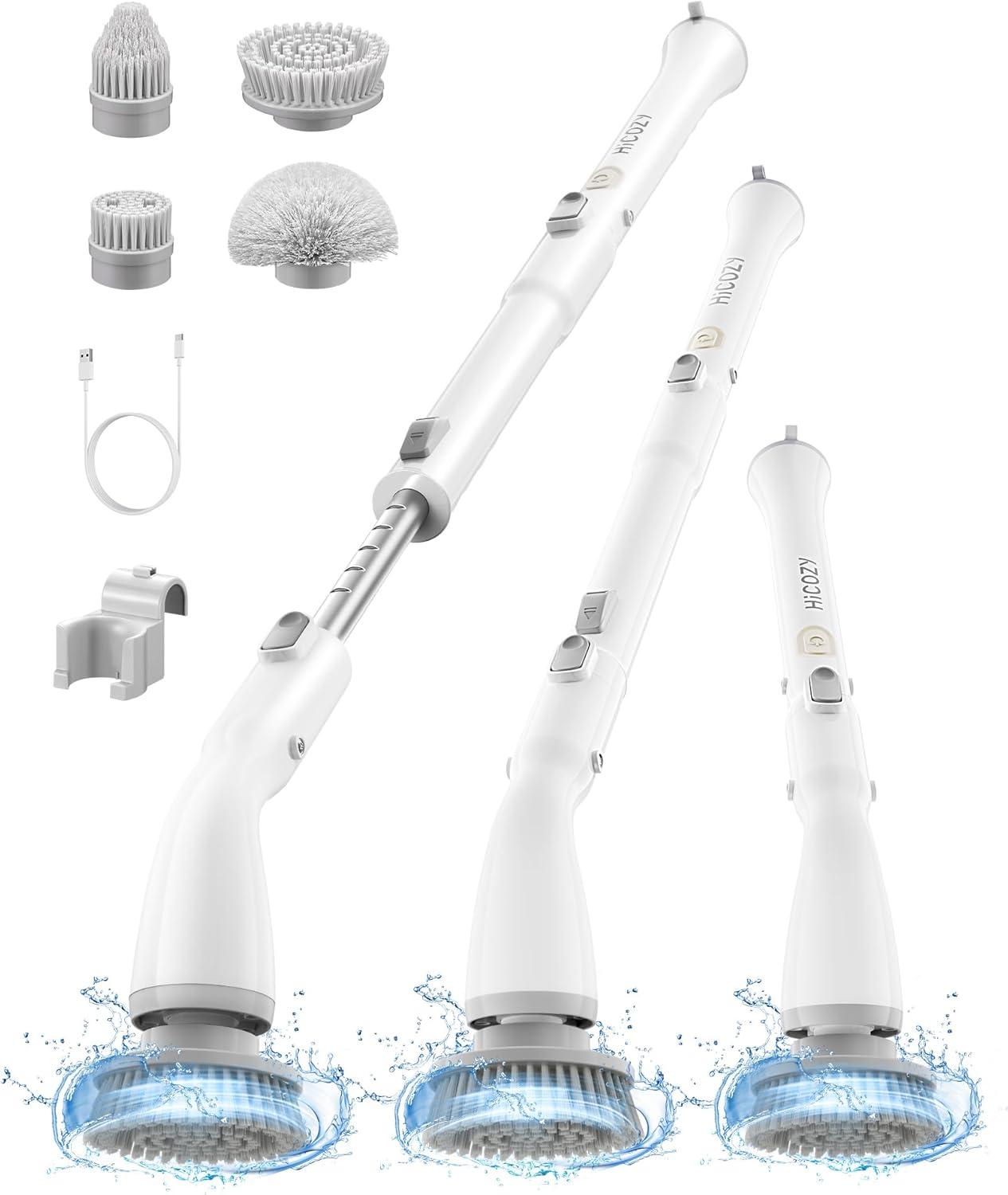 HiCOZY Electric Spin Scrubber, Cordless Shower Scrubbe with Adjustable Handle, Floor Scrubber, Cleaning Brush Household Tools