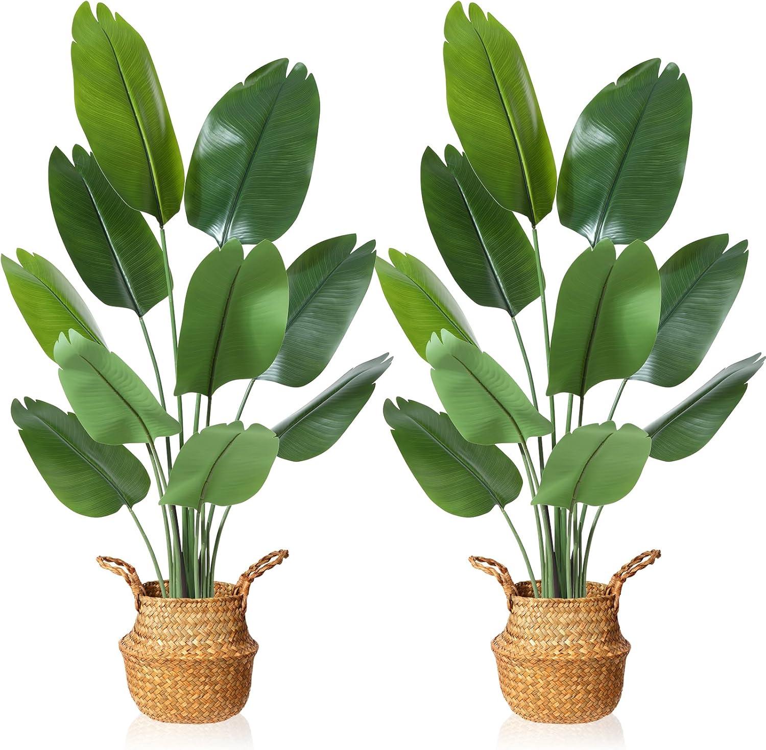 5ft Tall Silk Tropical Palm Tree with Woven Seagrass Basket