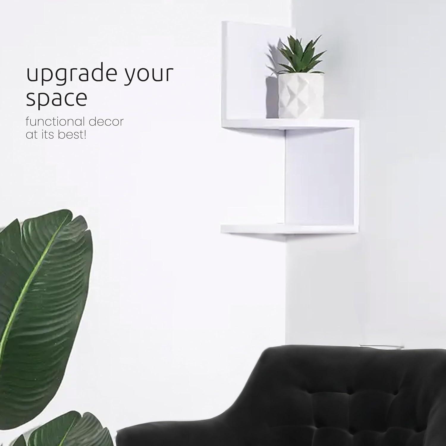 Black Wood Floating Corner Shelves Set for Wall