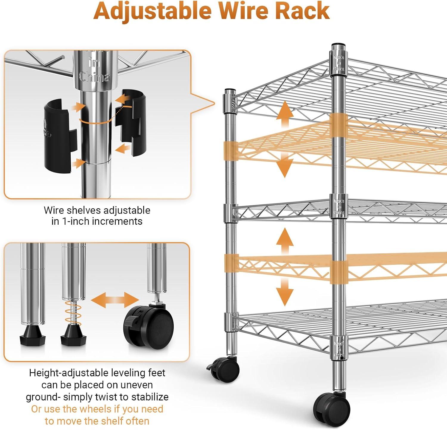 Li Jin Peng 3-Tier Heavy Duty Storage Shelving Unit,Chrome,24.02" D x 13.78" W x 21.97" H inch, 1 Pack