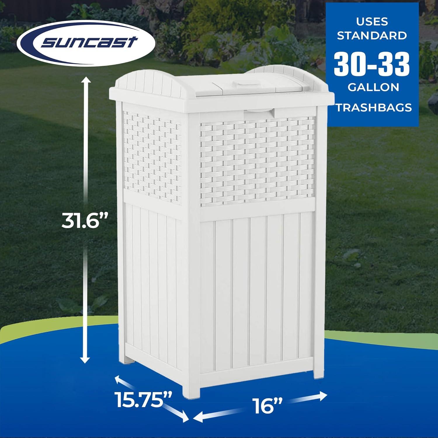 33 Gallon White Polypropylene Wicker Outdoor Trash Bin