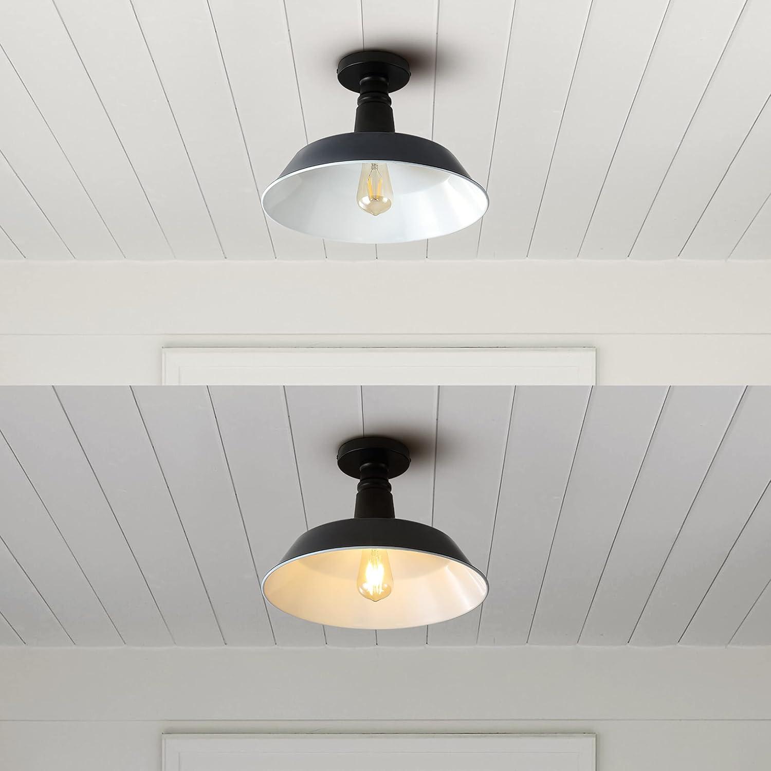 JONATHAN Y JYL7617C Camila 14" 1-Light Classic Industrial Indoor/Outdoor Iron LED Semi Flush Mount Mid-Century, Rustic 2700K Cozy Warm Light Kitchen Hallway Bathroom Stairwell, Navy/White