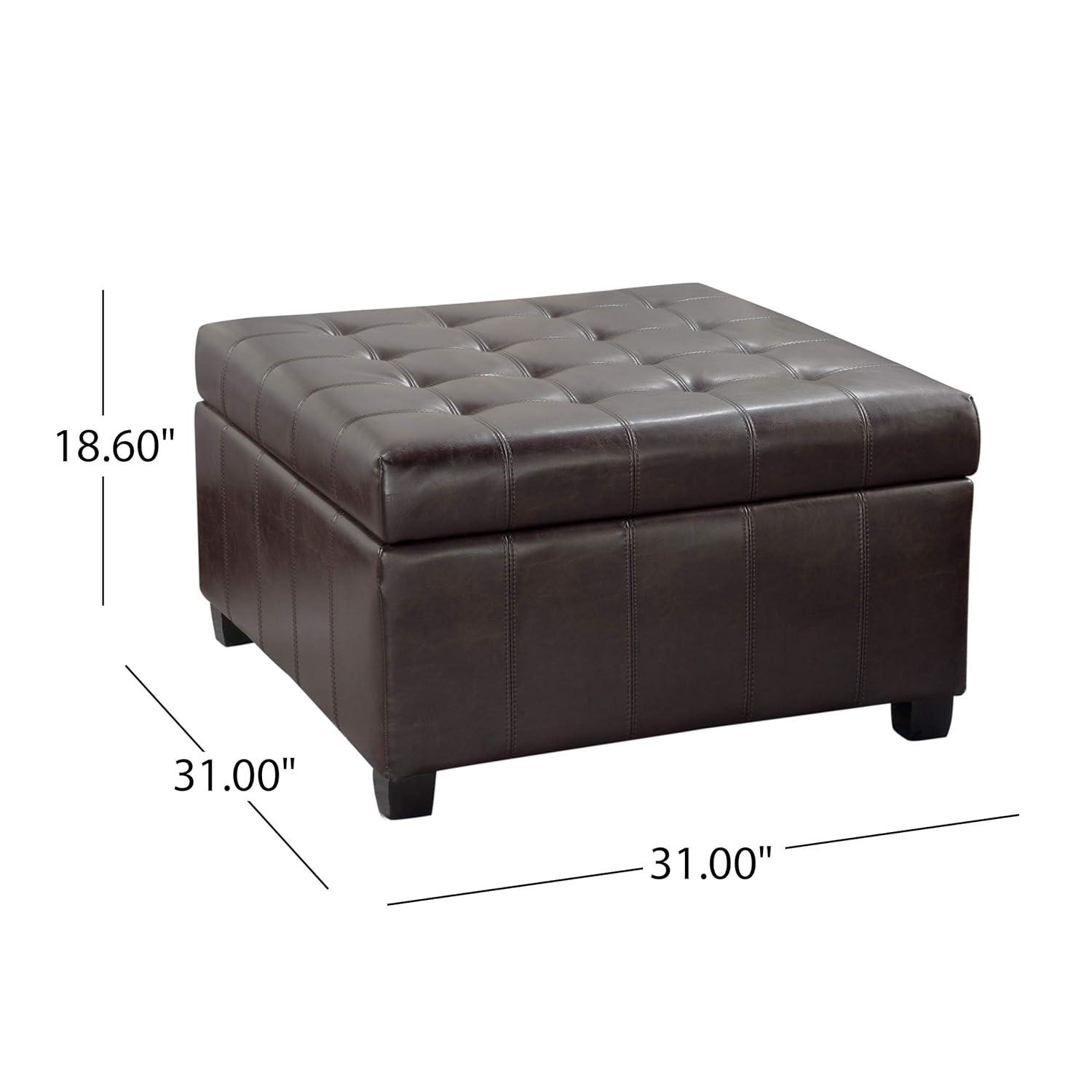 Christopher Knight Home Alexandria Bonded Leather Storage Ottoman - Brown: Upholstered Bench, Hardwood Frame