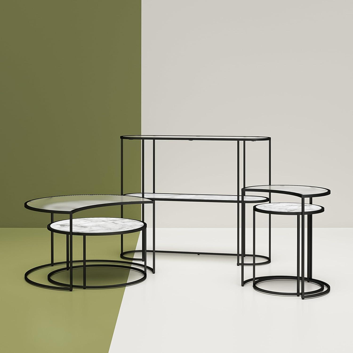 Lunar Crescent 34'' White Marble and Glass Nesting Coffee Tables