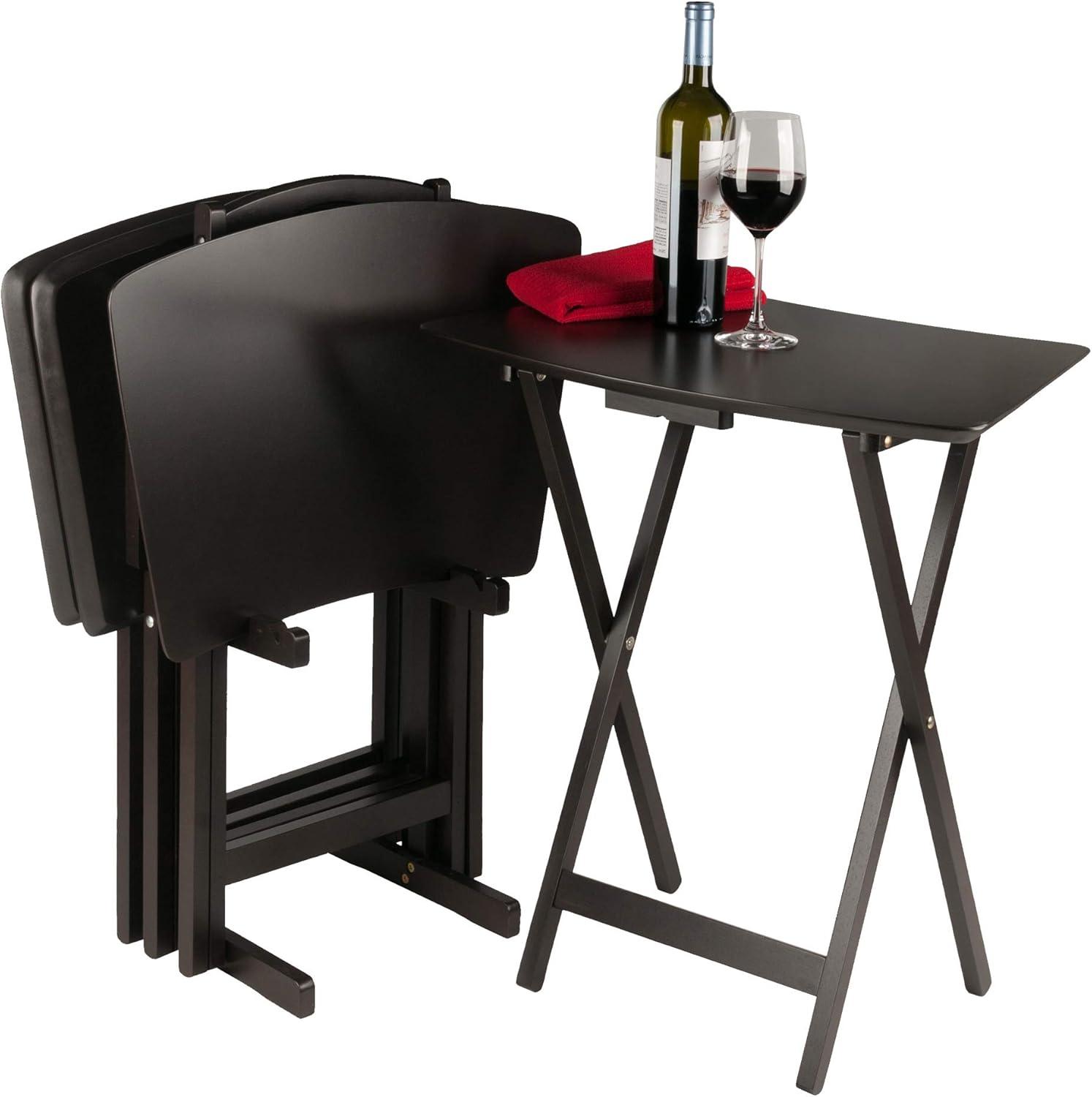 5pc Anila Fan Shape Snack Table Coffee - Winsome: Solid Wood Folding Tables, Beveled Edges, Storage Rack