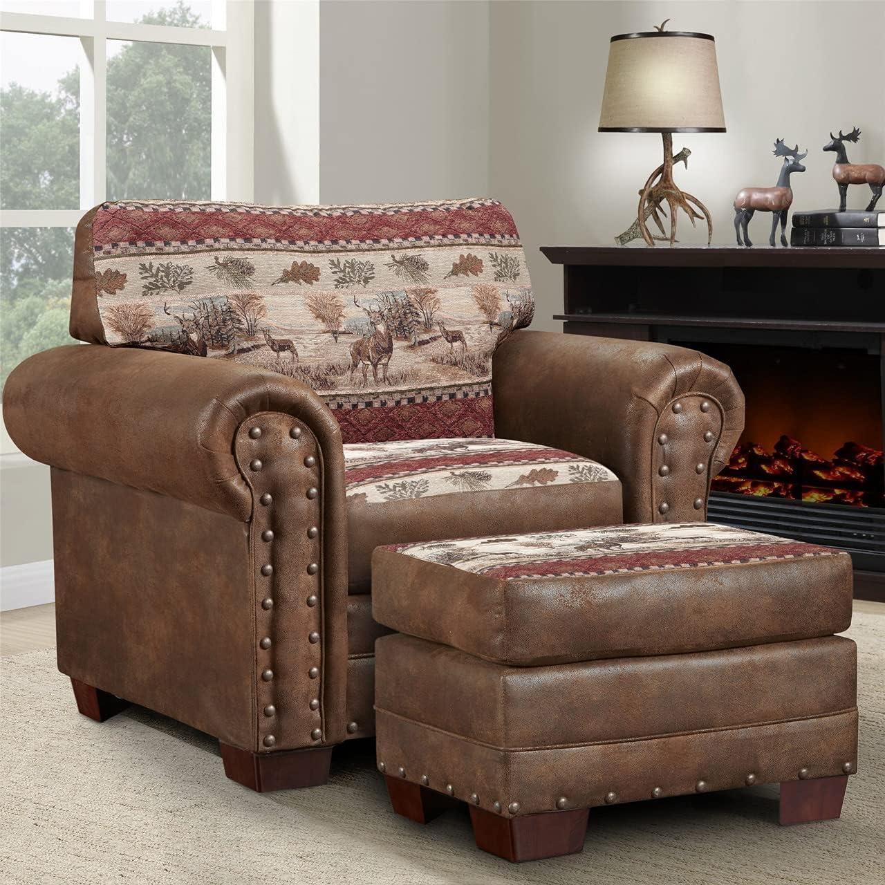 American Furniture Classics 26.5" Microfiber Deer Valley Ottoman in Brown