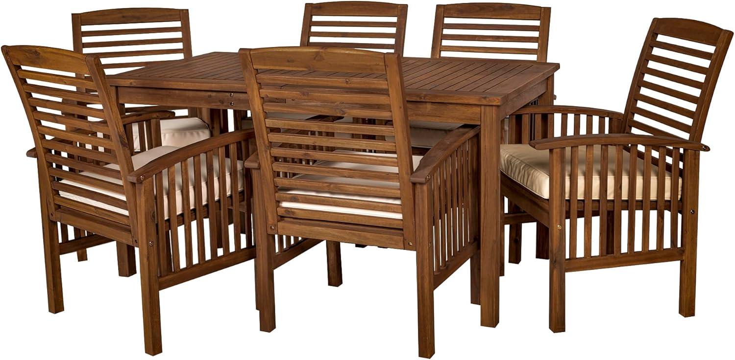 Outdoor Classic Traditional Modern Contemporary Acacia Wood Simple Patio 7-Piece Dining Set - Brown