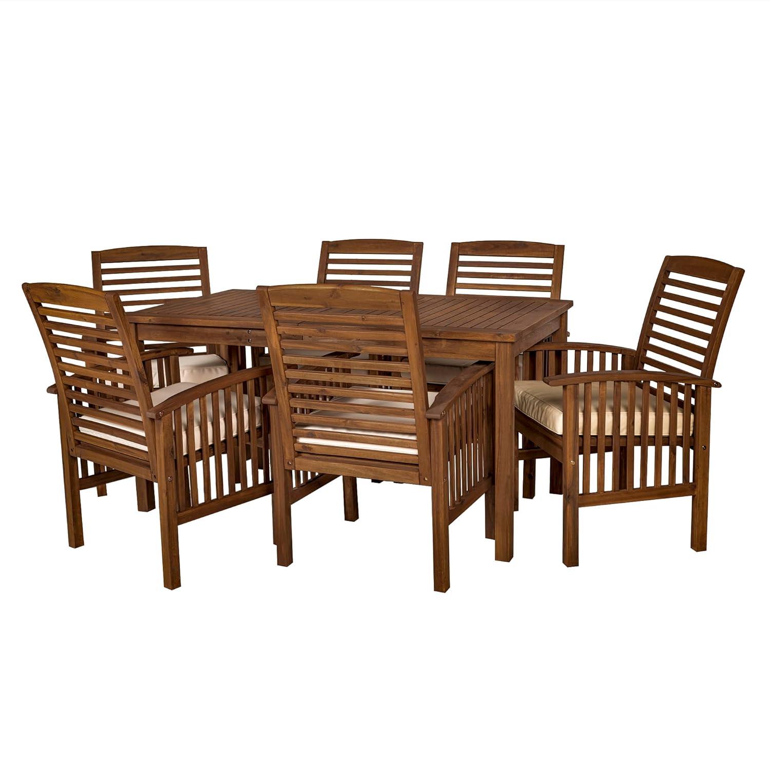 Outdoor Classic Traditional Modern Contemporary Acacia Wood Simple Patio 7-Piece Dining Set - Brown